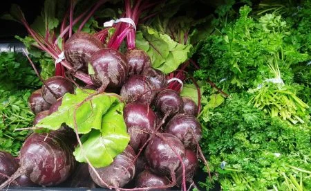 Beets and green vegetables