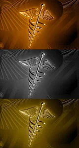 Memberships - health symbol repeated 3 times in bronze, silver and gold tints.